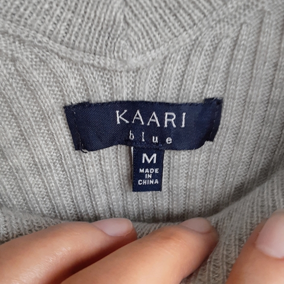 KAARI BLUE Ribbed Long Sleeve V-Neck Asymmetrical Hem Sweater Dress Size Medium - Picture 8 of 9